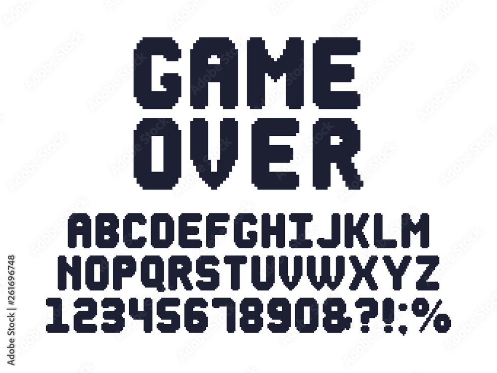 Fototapete computer 8 bit game font. retro video games pixel alphabet, 80s gaming typography design and pixels 