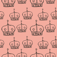 crown pink hand drawn seamless pattern. vector illustration
