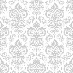 Decorative damask pattern. Vintage ornament, baroque flowers and silver venetian ornate floral ornaments seamless vector background