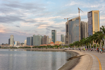 Luanda bay and seaside promenade at sunset, Marginal of Luanda capital city of Angola- skyline