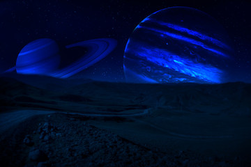 planet earth, saturn and jupiter in a cosmic cloud - Elements of this image furnished by NASA