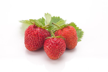 Strawberries with leaves.