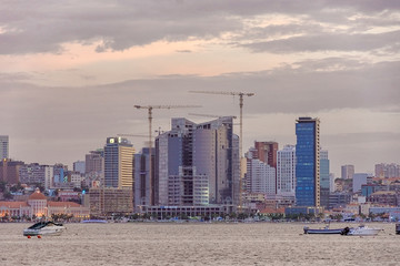 Luanda bay and seaside promenade at sunset, Marginal of Luanda capital city of Angola- skyline