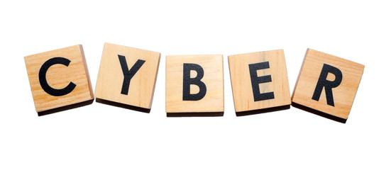 CYBER text on wooden cubes on white  background - Image