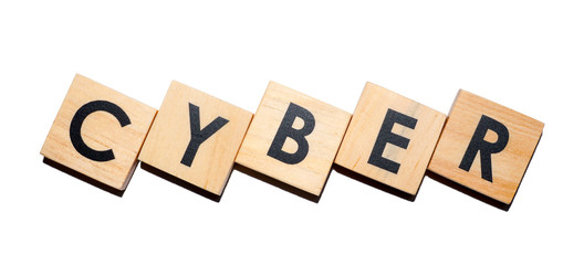 CYBER text on wooden cubes on white  background - Image