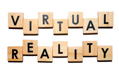 VIRTUAL REALITY text on wooden cubes on white  background - Image