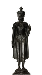 Fototapeta na wymiar A Standing Buddha image in the attitude of blessing used as amulets of Buddhism religion with Clipping Path.