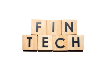 FINTECH text on wooden cubes on white  background - Image