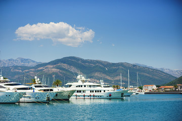 Luxury sea yachts moored on the pier.