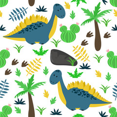seamless pattern with color dinosaurs on a white background - vector illustration, eps