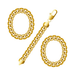 Percent sign symbol icon made of gold chain.