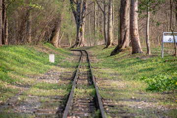 Fototapeta premium View of Railways of Miniature Park Railroad.at lake Auensee in Leipzig