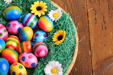 Easter traditions. Compositions with painted Easter eggs