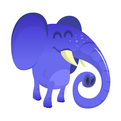 Pretty cartoon blue elephant. Vector illustration isolated