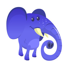 Funny cartoon blue elephant. Vector illustration isolated on white