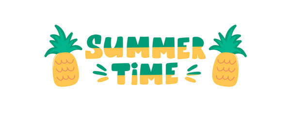 Summer time handwritten lettering text with pineapple isolated