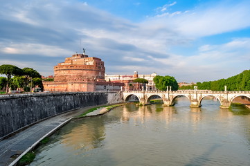 Castle of the Holy Angel (Castel Sant'Angelo) and St. Angel bridge (Ponte Sant'Angelo), Rome, Italy