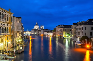 Venice Grand canal and Santa Maria della Salute church at night, Italy