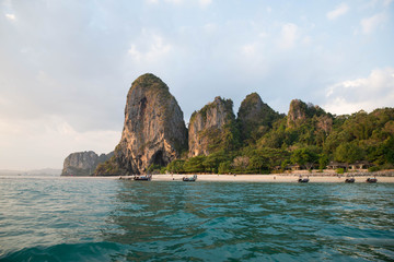 Fototapeta premium Paradise tropical beach view from a boat in Krabi, Thailand