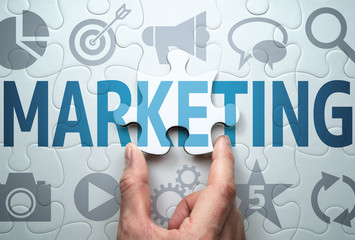 Developing marketing strategy. Development of effective solution.Connecting last jigsaw puzzle...