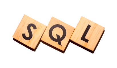 SQL text on wooden cubes on white  background - Image