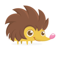 Funny cartoon hedgehog. Isolated on white background. Vector illustration