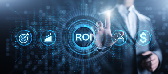 ROI Return on investment financial growth concept with graph, chart and icons.