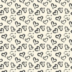 Seamless heart pattern. Hand painted ink brush