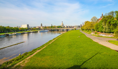 Old Town architecture with Elbe river in Dresden, Saxony. Germany