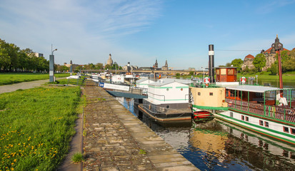 Naklejka premium Old Town architecture with Elbe river in Dresden, Saxony. Germany