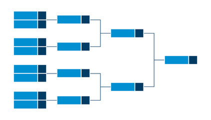 Vector championship single elimination tournament bracket or tree diagram in blue color isolated on a white background. Fields for eight players or teams. It is suitable for all kinds of sports