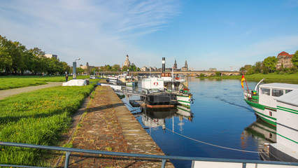 Old Town architecture with Elbe river in Dresden, Saxony. Germany
