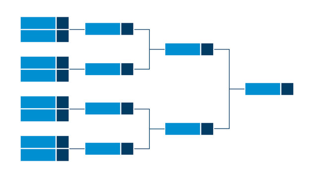 Vector championship single elimination tournament bracket or tree diagram in blue color isolated on a white background. Fields for eight players or teams. It is suitable for all kinds of sports