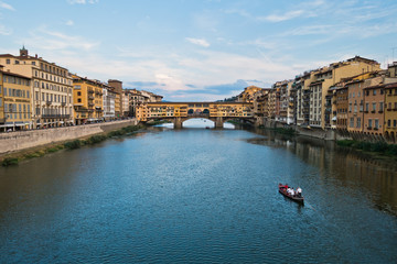 Ponte Vecchio bridge and architecture along river Arno in Florence, Tuscany, Italy