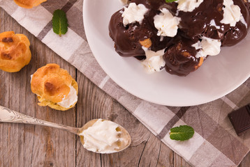 Chocolate profiteroles.