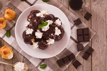 Chocolate profiteroles.
