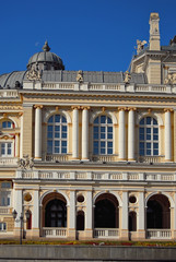 Obraz premium National and Academic Opera and Ballet Theater. Odessa, Ukraine. Europe. Element of architecture. Building on the blue sky background.