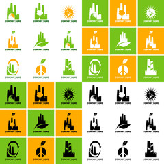 collection of ecological logos on the topic of waste processing and clean production