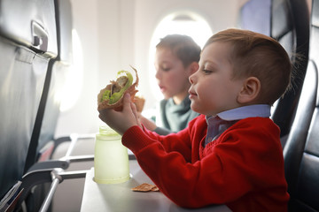 Children eat on the plane