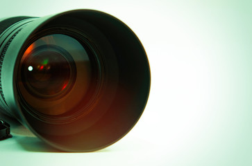Modern image. White design background. Sunset light. Studio shot,photographic lens with color reflection on a white background.