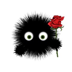 Furry monster, round cartoon prickly character vector illustration