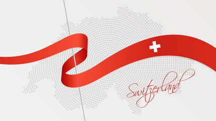 Fototapeta premium Wavy national flag and radial dotted halftone map of Switzerland