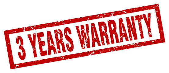 square grunge red 3 years warranty stamp