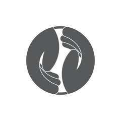 two helping hand circle geometric team work symbol vector