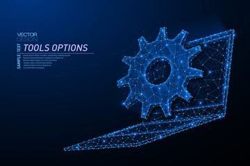 Abstract polygonal light design of laptop with cog gears.