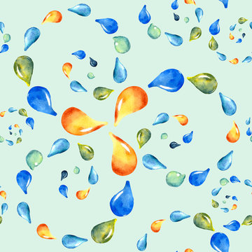 Seamless pattern, acarel drawing, illustration, with the image of an ornament of raindrops, for the design of backgrounds, wallpapers, covers, packages, wrappers