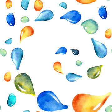 Seamless pattern, acarel drawing, illustration, with the image of raindrops, for design of backgrounds, wallpapers, covers, packages, wrappers