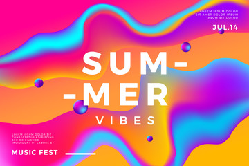 Summer abstract gradient background. Fluid colorful shapes composition. Music fest banner.