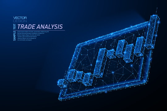 Abstract polygonal light design of tablet with stock market investment chart