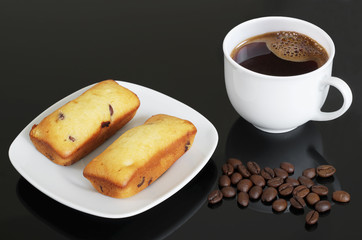 Chocolate chip cupcake and coffee cup